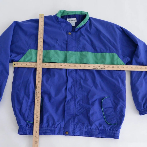 Vintage 90S Tourney Blue  And Green Lightweight Nautical Zip Up Nylon Jacket L - Picture 3 of 11